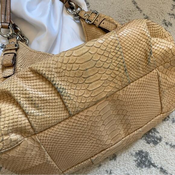 Coach Light Tan Leather Snake Print Shoulder Hobo Bag - Picture 7 of 14